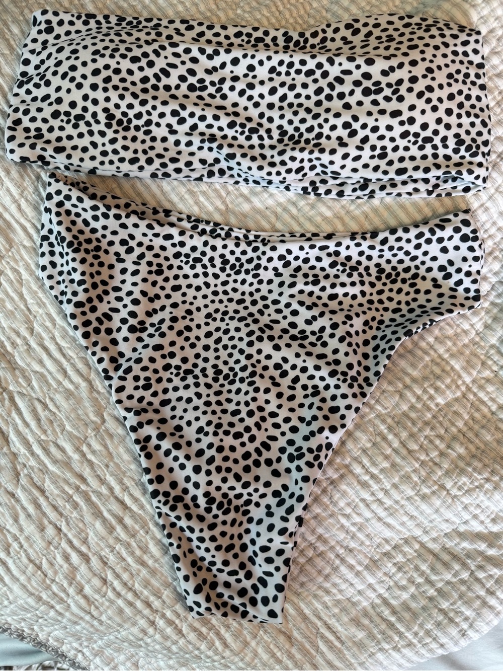 SHEIN Black and White Dalmatian Print Bandeau Bikini